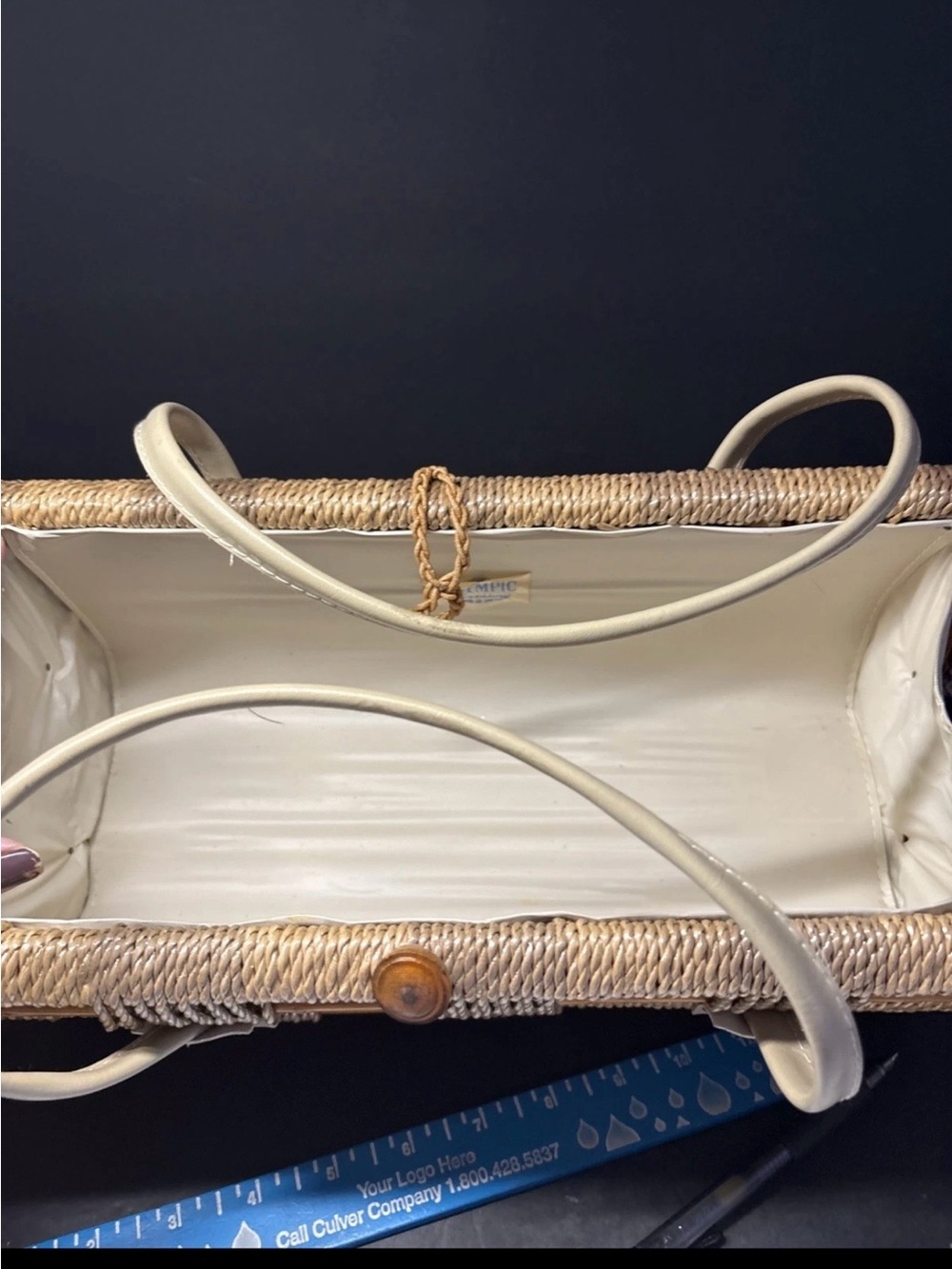 Vintage Olympic Wicker Box Purse Barrel Bag Mid Century Coquette Cottage - Picture 10 of 13